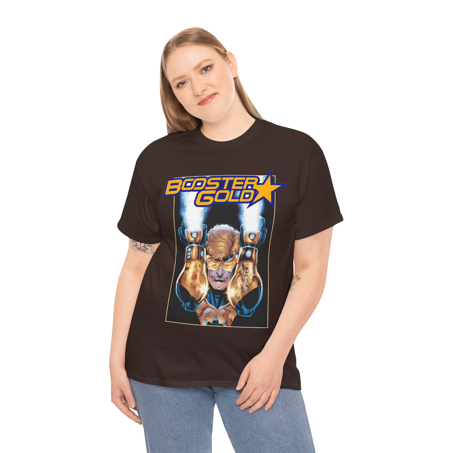 Booster Gold T-Shirt - Dan Jurgens Art - Batman & Robin in His Gauntlets - DC Comics