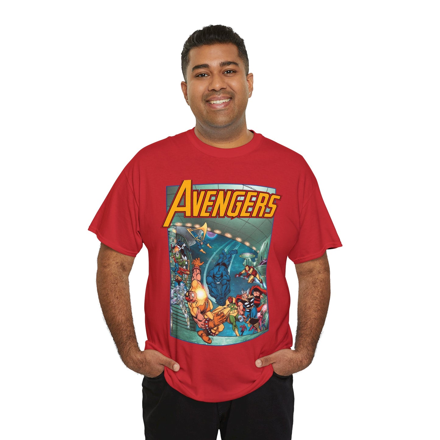 Avengers Vs Guardians of the Galaxy T-Shirt - George Perez Art - Tomorrow's Avengers - Thor, Captain America, Iron Man, Scarlet Witch, Vision, Wonder Man - Marvel Comics