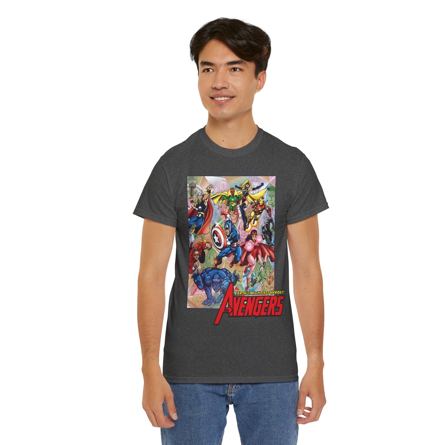 Avengers T-Shirt - George Perez Art - Captain America, Iron Man, Thor, Scarlet Witch, Black Panther, Wonder Man, Beast, Vision - Marvel Comics