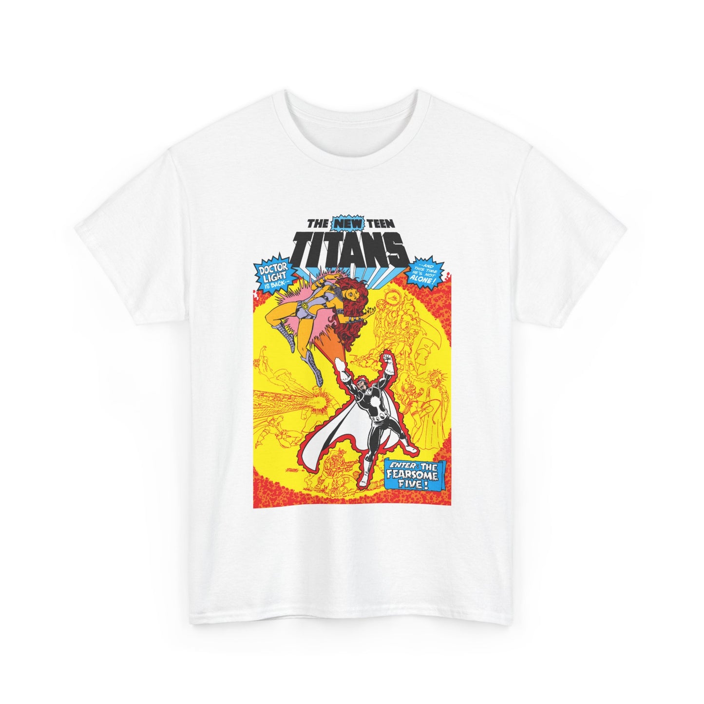 New Teen Titans T-Shirt - George Perez Art - #3 Cover Art - Dr. Light & the Fearsome Five Vs Starfire & the Teen Titans - DC Comics