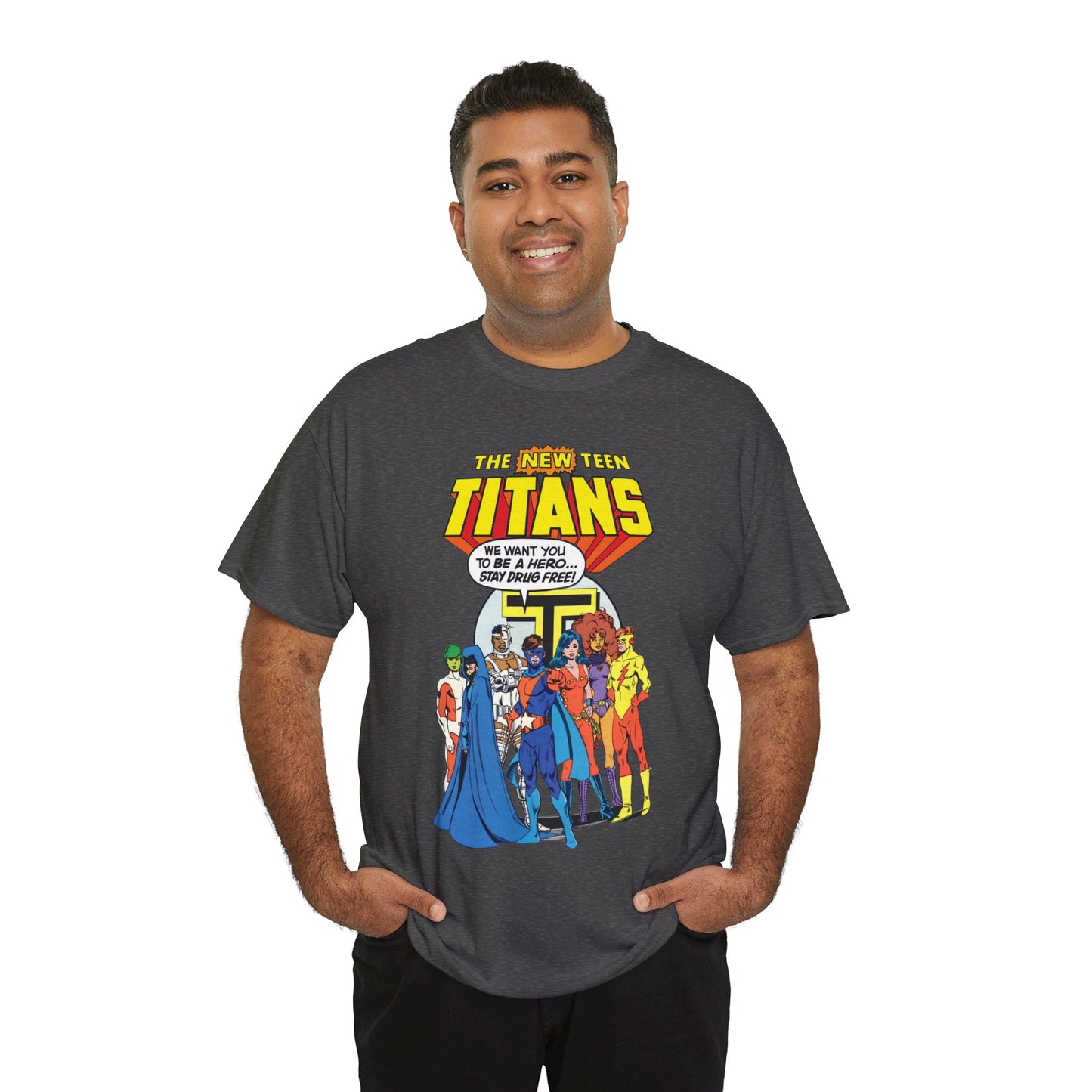 New Teen Titans T-Shirt - 1980s DC Comics Drug Awareness Specials - Protector, Starfire, Cyborg, Wonder Girl, Raven