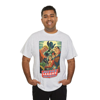 Justice League of America T-Shirt - Michael Cho Art - Superman, Flash, Wonder Woman, Green Lantern, Batman, Martian Manhunter - Silver Age Team - DC Comics