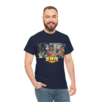 Justice League T-Shirt - Kevin Maguire Art - Superman, Wonder Woman, Batman, Flash, Aquaman, Martian Manhunter, Green Lantern - 90s Lineup - DC Comics