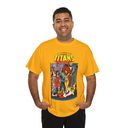 New Teen Titans T-Shirt - George Perez Art - Nightwing, Cyborg, Raven, Starfire, Wonder Girl, Changeling, Jericho - Titans Tower - DC Comics