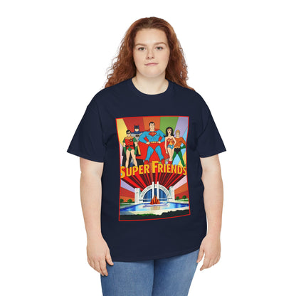 Super Friends T-Shirt - Batman, Superman, Wonder Woman, Robin - Hanna-Barbera Cartoon - DC Comics - Hall of Justice