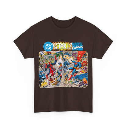 DC Comics Vs Marvel T-Shirt - John Byrne Art - Spider-Man, Raven, Cyborg, Wolverine, Joker, Superman, Batman, Deathstroke, Darkseid