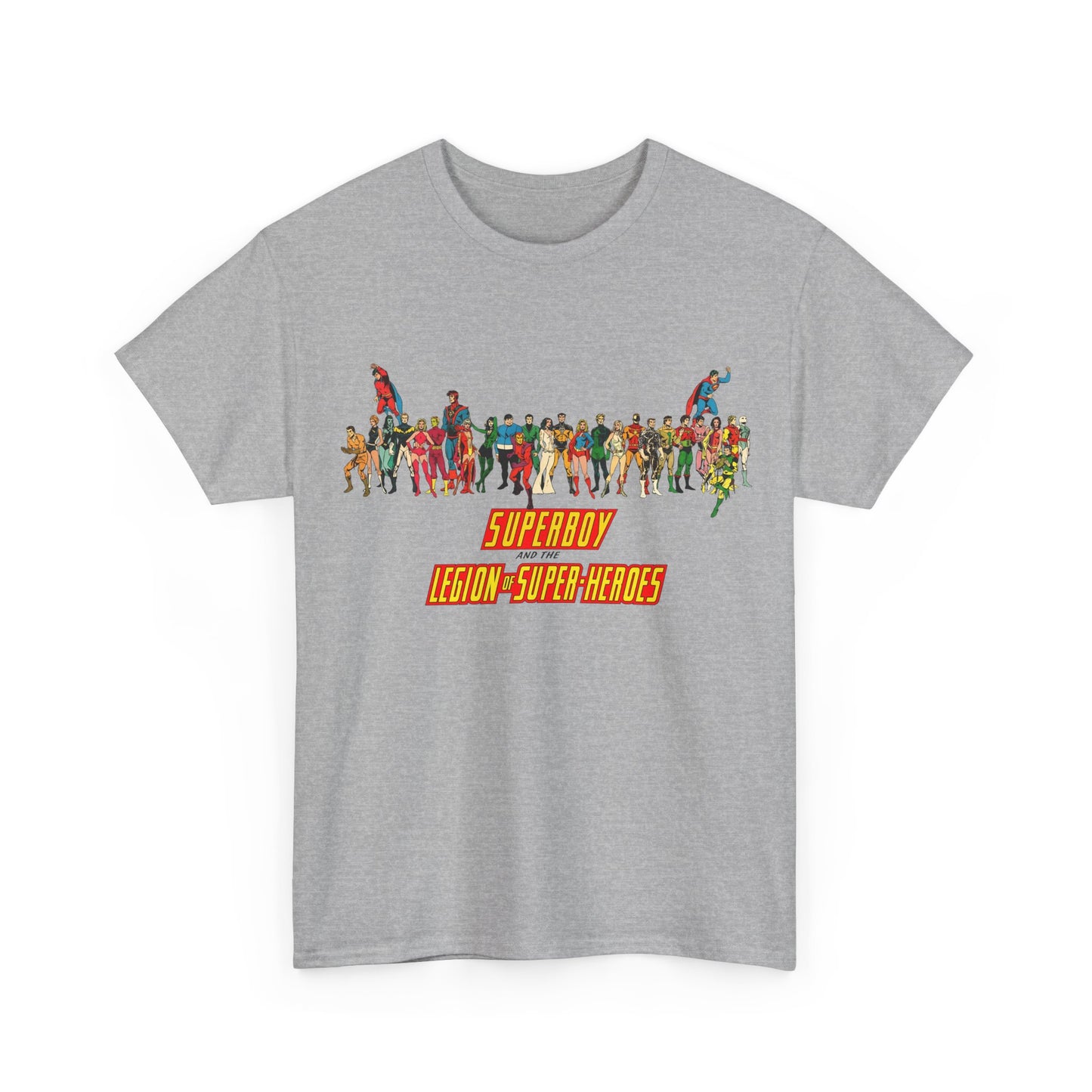 Superboy & Legion of Super-Heroes T-Shirt - 1970s DC Comics Art - Saturn Girl, Lightning Lad, Brainiac 5, Supergirl, Dawnstar, Mon-El, Bouncing Boy, Wildfire - LOSH