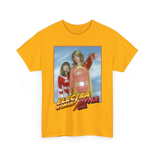 Electra Woman & Dyna Girl T-Shirt - Popular Krofft Supershow Characters from the 1970s - Deidre Hall & Judy Strangis