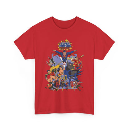 Super Powers T-Shirt - Superman, Flash, Wonder Woman, Batman, Batgirl, Robin, Plastic Man, Aquaman, Hawkman, Supergirl - 1980s Kenner Toy Line - Retro DC Comics
