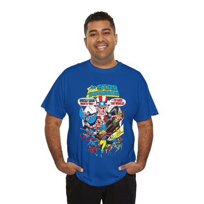 All-Star Squadron T-Shirt - Jerry Ordway Art - Uncle Sam, Hawkman, Superman, Liberty Belle, Black Condor, the Ray, Batman, Plastic Man - JSA Link - DC Comics