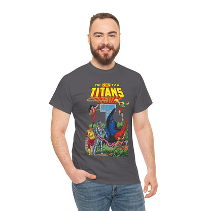 New Teen Titans T-Shirt - George Perez Art - Robin, Wonder Girl, Cyborg, Raven, Changeling, Starfire, Kid Flash - Titans Tower - DC Comics