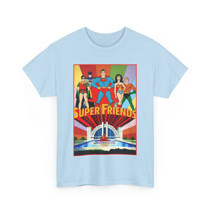Super Friends T-Shirt - Batman, Superman, Wonder Woman, Robin - Hanna-Barbera Cartoon - DC Comics - Hall of Justice