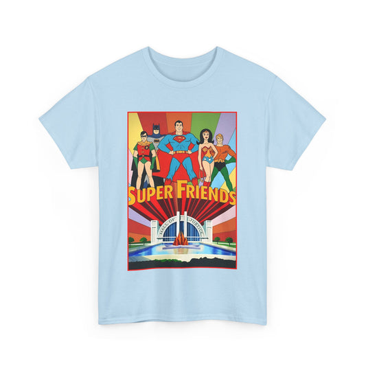 Super Friends T-Shirt - Batman, Superman, Wonder Woman, Robin - Hanna-Barbera Cartoon - DC Comics - Hall of Justice