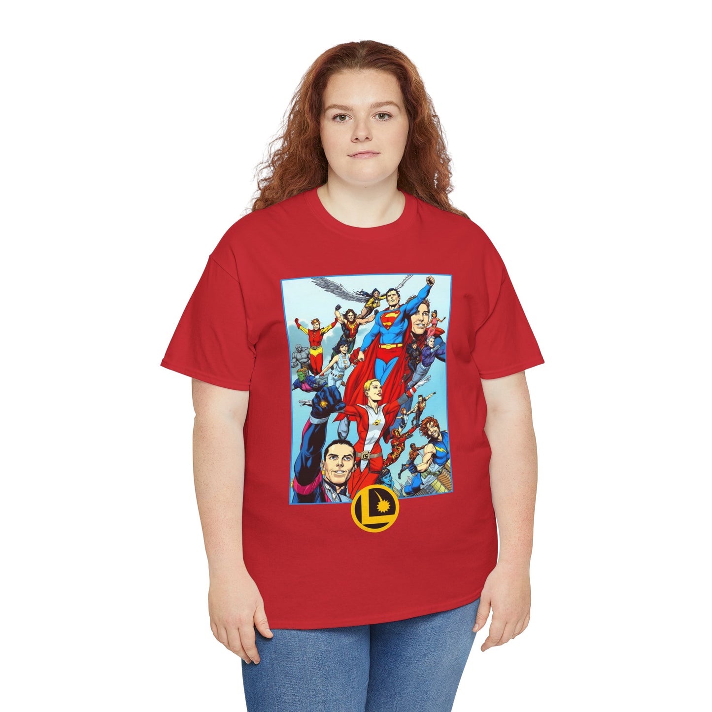 Legion of Super-Heroes T-Shirt - Gary Frank Art - Superman, Saturn Girl, Cosmic Boy, Dawnstar, Brainiac 5, Phantom Girl, Wildfire, Blok, Lightning Lad, Timber Wolf - LOSH - DC Comics
