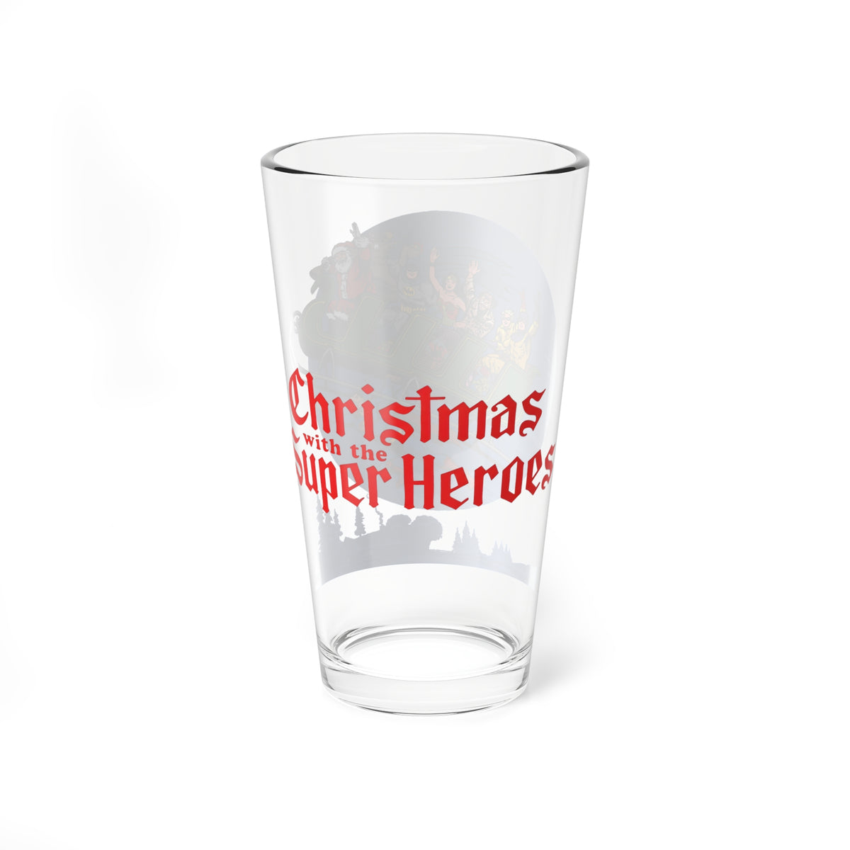 Superman, Santa Claus & the DC Super-Heroes Christmas Pint Glass 16 oz - Batman Wonder Woman - Retro-Style Festive Holiday Barware
