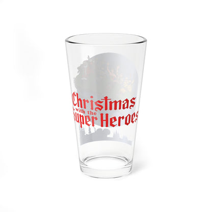 Superman, Santa Claus & the DC Super-Heroes Christmas Pint Glass 16 oz - Batman Wonder Woman - Retro-Style Festive Holiday Barware