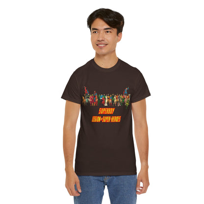 Superboy & Legion of Super-Heroes T-Shirt - 1970s DC Comics Art - Saturn Girl, Lightning Lad, Brainiac 5, Supergirl, Dawnstar, Mon-El, Bouncing Boy, Wildfire - LOSH