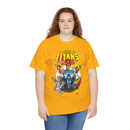 New Teen Titans T-Shirt - Classic George Perez Art - Cyborg, Raven, Starfire, Robin, Wonder Girl, Changeling, Kid Flash - Titans Tower - Popular DC Comics 1980s Series