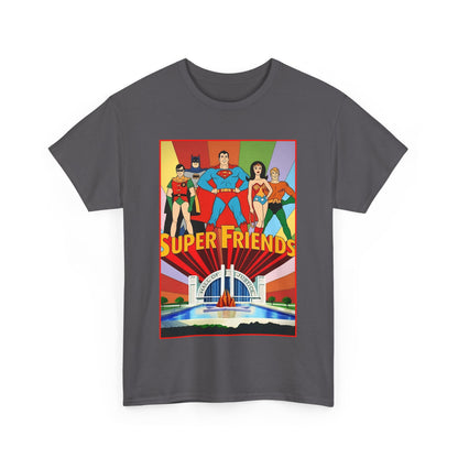 Super Friends T-Shirt - Batman, Superman, Wonder Woman, Robin - Hanna-Barbera Cartoon - DC Comics - Hall of Justice