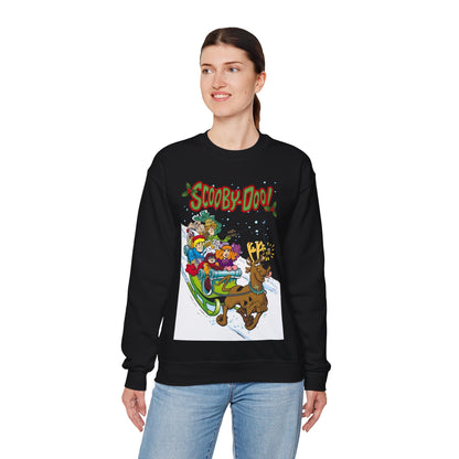 Scooby Doo Christmas Crewneck Sweatshirt - Shaggy, Daphne, Velma, Fred Sleighing Through the Snow