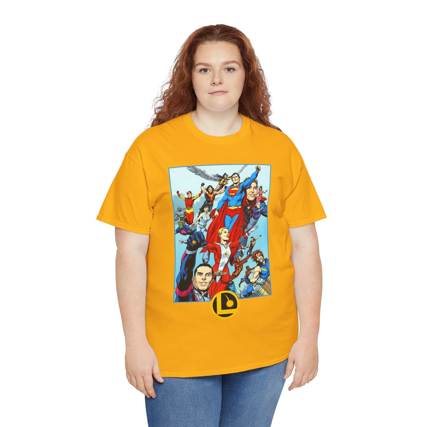 Legion of Super-Heroes T-Shirt - Gary Frank Art - Superman, Saturn Girl, Cosmic Boy, Dawnstar, Brainiac 5, Phantom Girl, Wildfire, Blok, Lightning Lad, Timber Wolf - LOSH - DC Comics