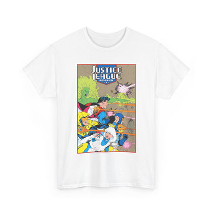 Justice League of America T-Shirt - Dan Jurgens Art - Superman, Fire, Ice, Blue Beetle, Booster Gold, Bloodwynde - DC Comics