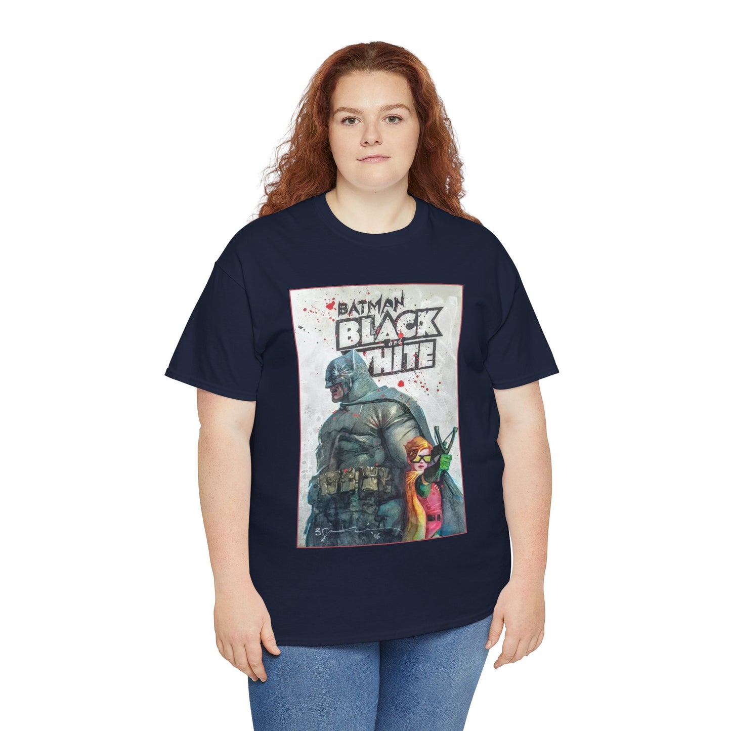 Batman: Black & White T-Shirt - Bill Sienkiewicz Art - Dark Knight Returns - Batman & Robin (Carrie Kelley) - DC Comics
