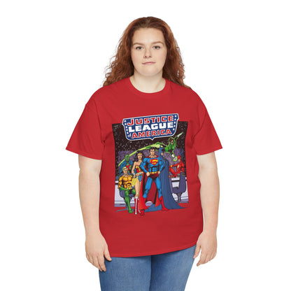 Justice League T-Shirt - George Perez Art - JLA Satellite Era - Superman, Wonder Woman, Green Lantern, Batman, Flash, Aquaman, Martian Manhunter - DC Comics