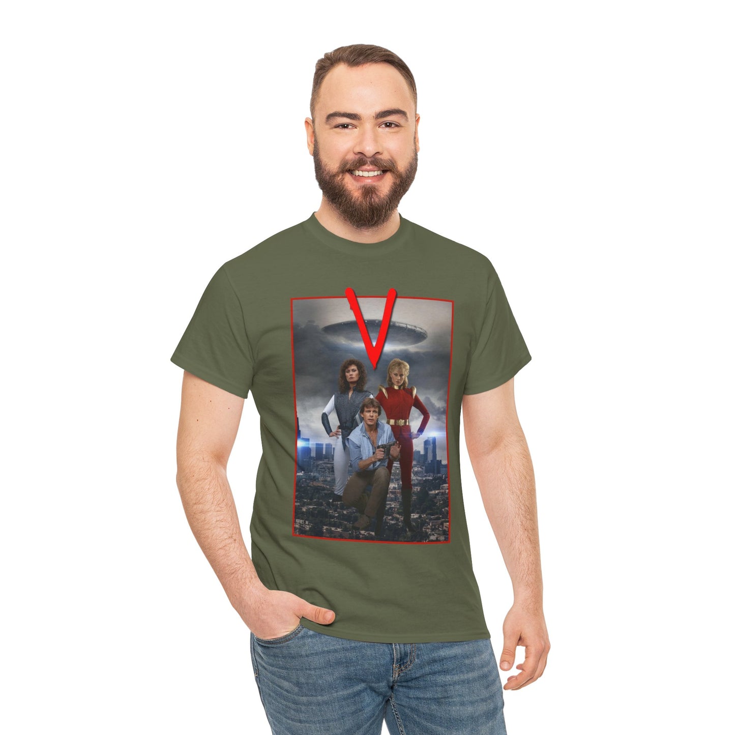 V T-Shirt - Visitors 1983 NBC Sci-Fi Aliens Series - Mike Donovan, Diana, Lydia