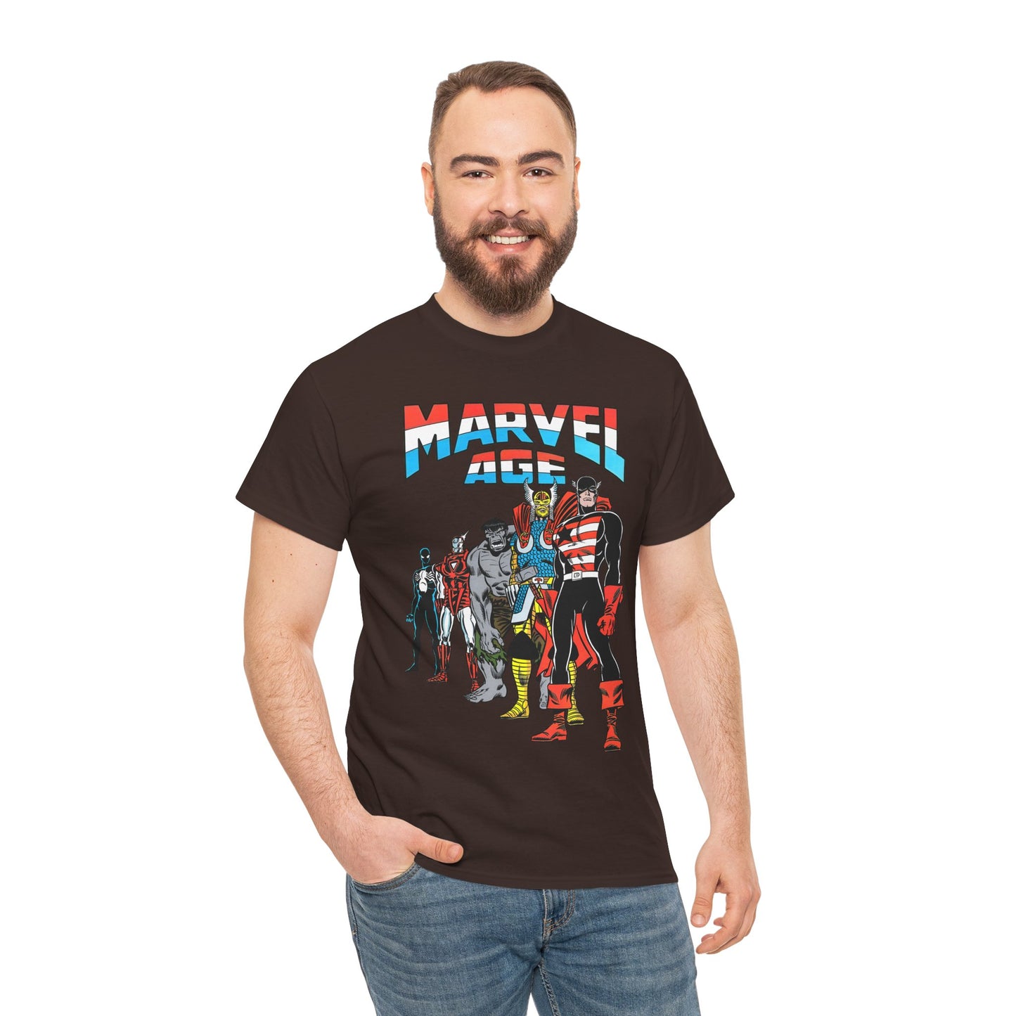 Marvel Age T-Shirt - Captain America, Thor, Incredible Hulk, Iron Man, Spider-Man - New Looks for the 80s