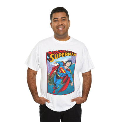 Superman T-Shirt - Tom Grummett Art - DC Comics - Metropolis, Man of Steel Flying Through the Sky - Post-Reign of the Supermen Storyline Artwork
