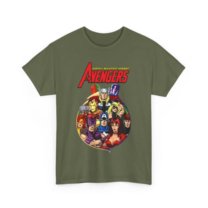Avengers T-Shirt - George Perez Art - Captain America, Vision, Wonder Man, Iron Man, Thor, Hawkeye, Scarlet Witch - Popular Marvel Comics Characters