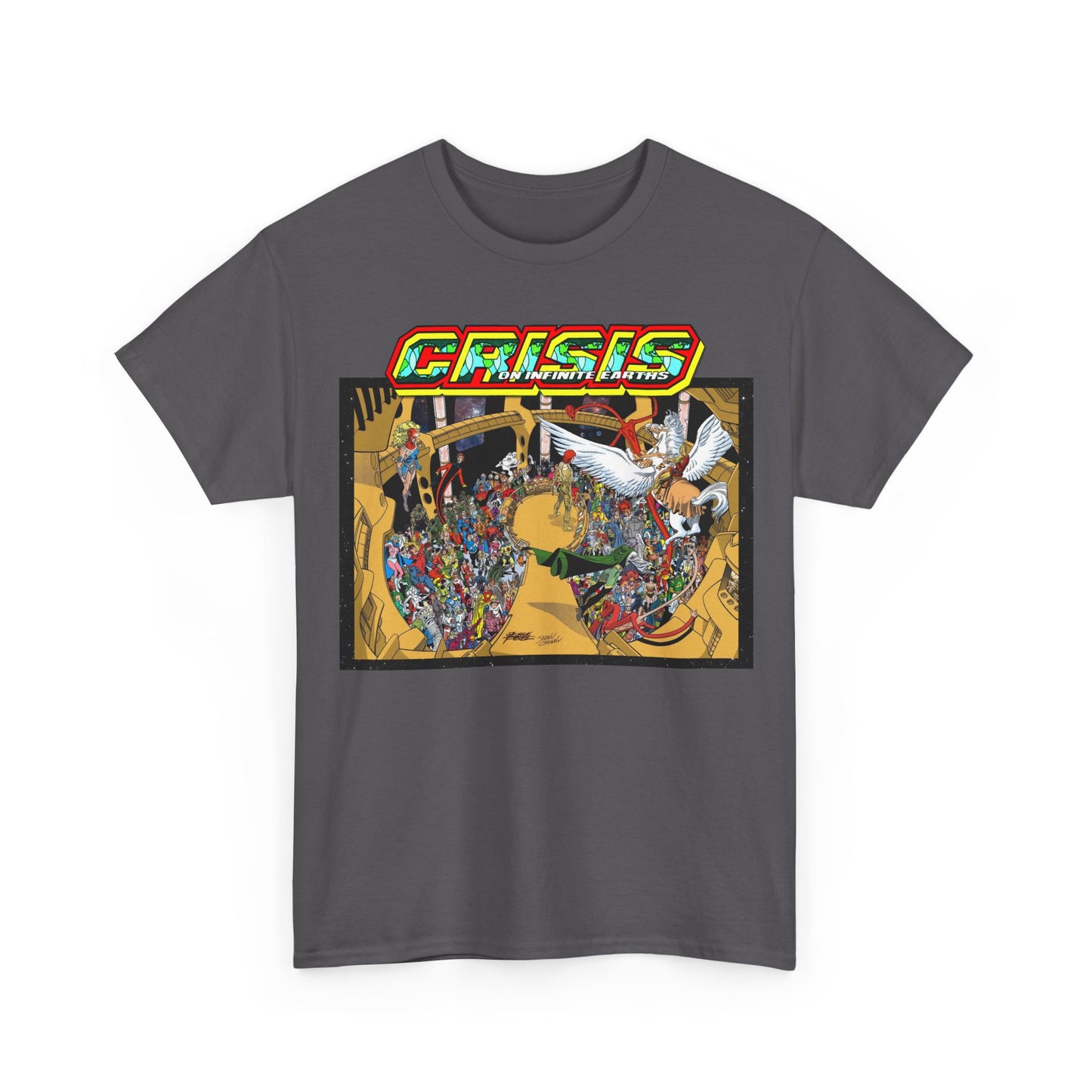 Crisis on Infinite Earths T-Shirt - George Perez & Jerry Ordway Art - The Monitor's Satellite - DC Comics