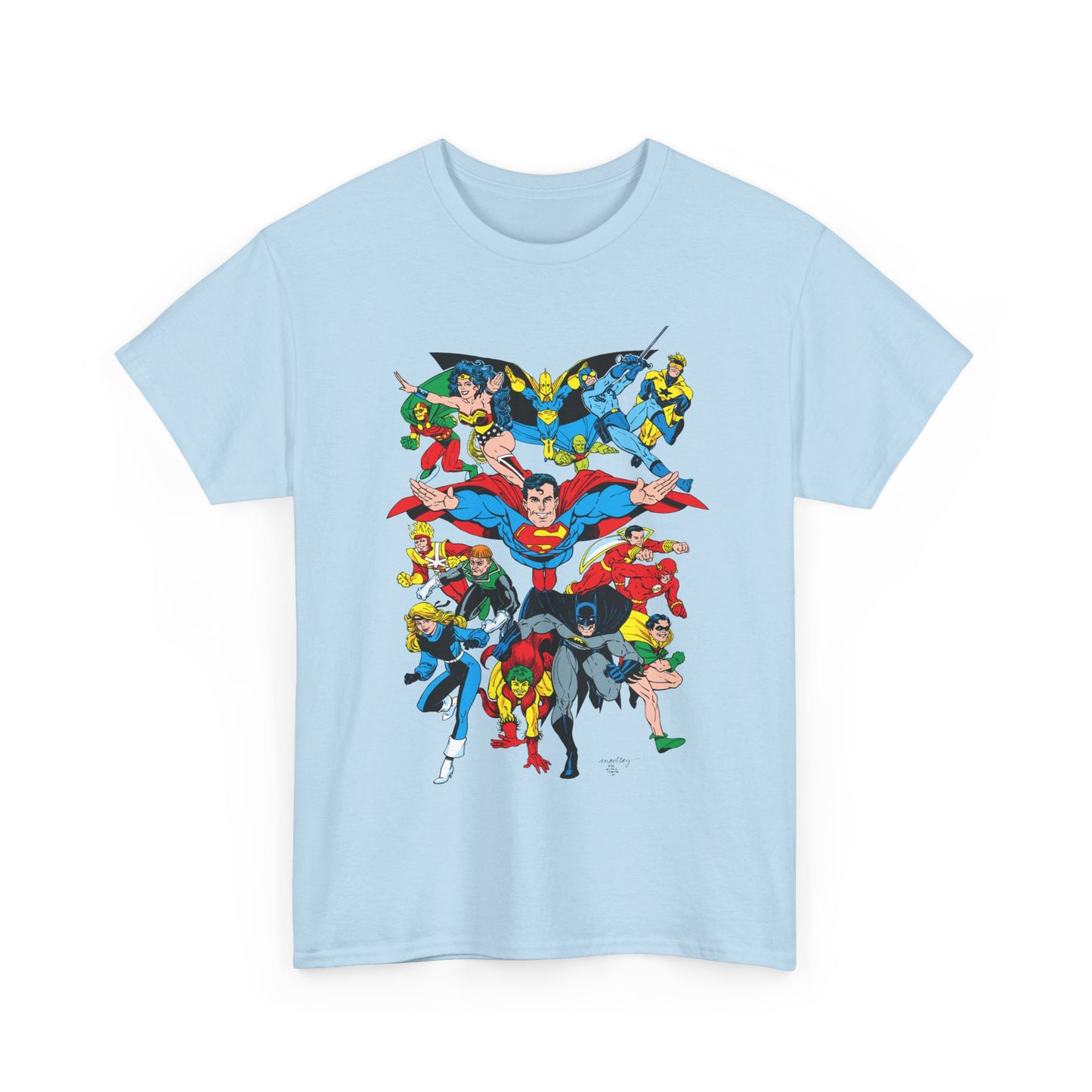 DC Legends T-Shirt - Linda Medley, Arthur Adams Art - Superman, Wonder Woman, Batman, Creeper, Black Canary, Guy Gardner, Blue Beetle, Booster Gold, Dr. Fate, Flash - DC Comics