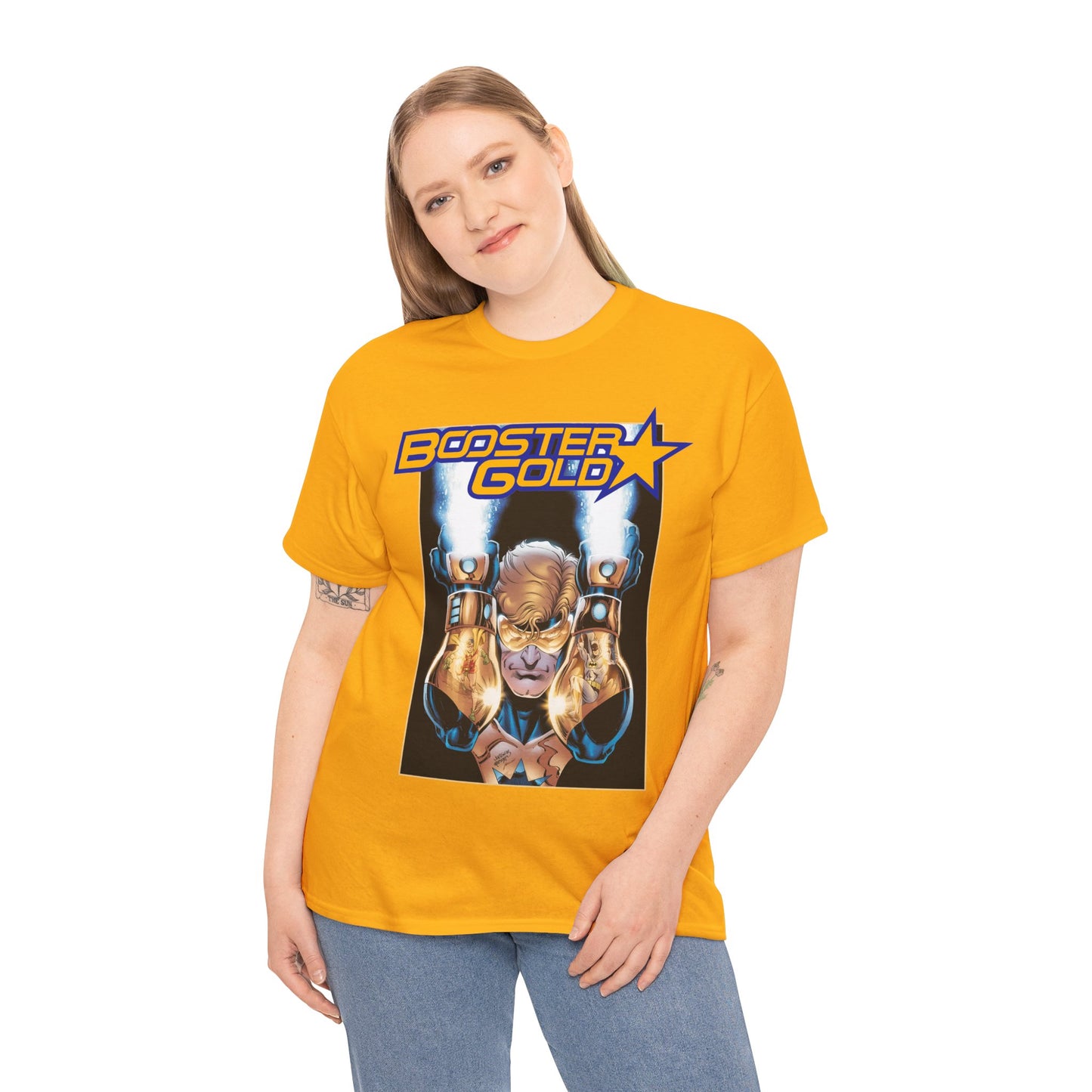 Booster Gold T-Shirt - Dan Jurgens Art - Batman & Robin in His Gauntlets - DC Comics