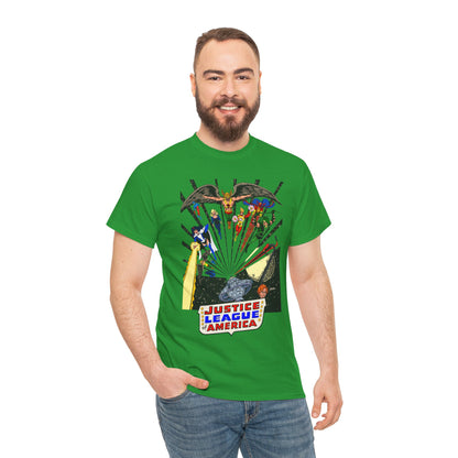 Justice League of America T-Shirt - George Perez Art - Bronze Age Satellite Era - DC Comics - Hawkman, Zatanna, Atom, Firestorm, Elongated Man, Green Arrow
