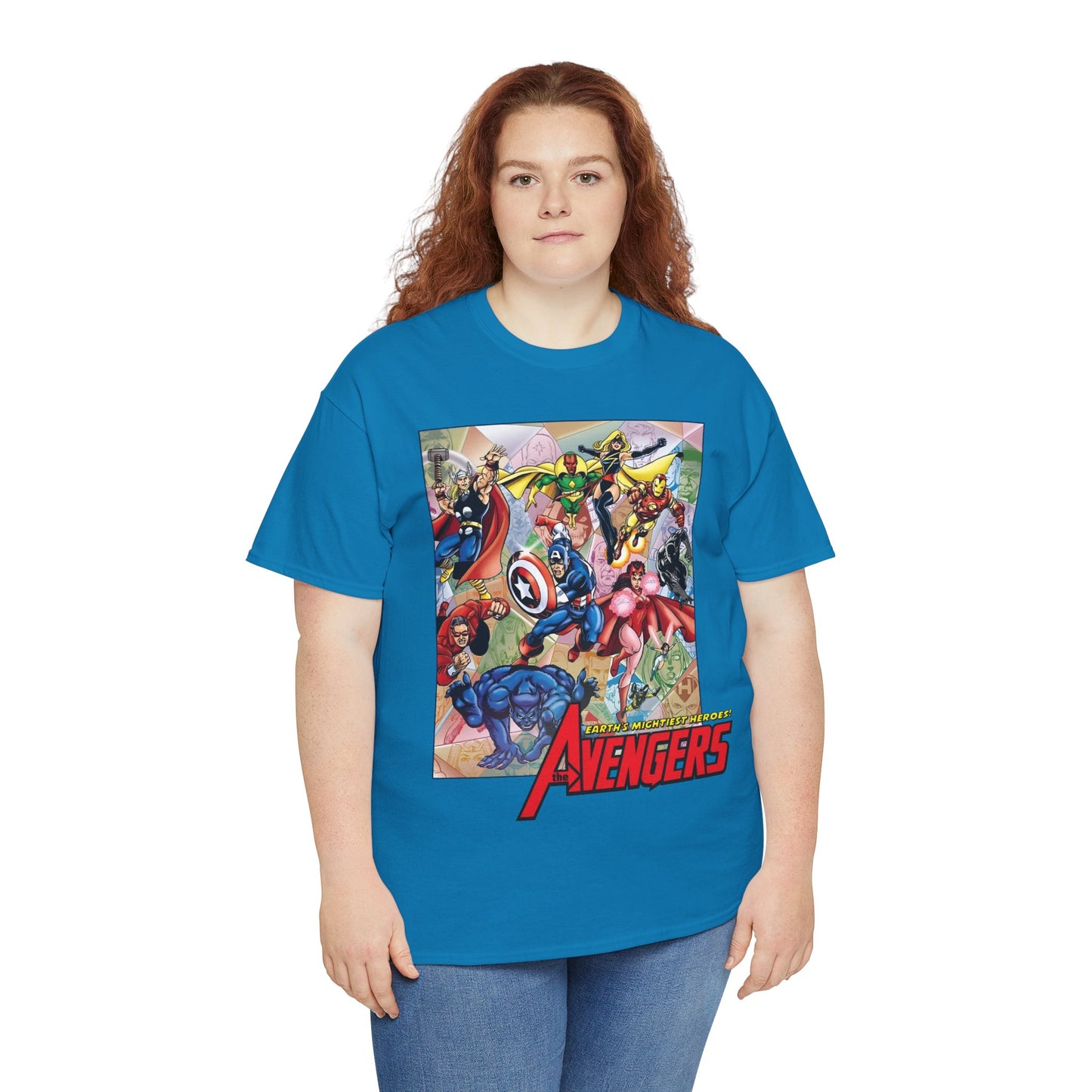 Avengers T-Shirt - George Perez Art - Captain America, Iron Man, Thor, Scarlet Witch, Black Panther, Wonder Man, Beast, Vision - Marvel Comics