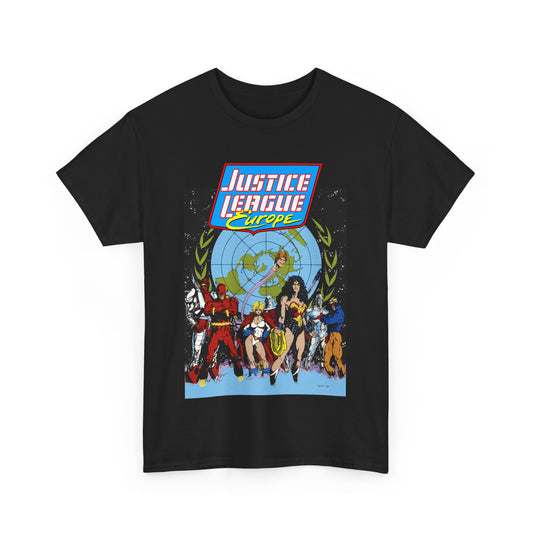 Justice League Europe T-Shirt - Bart Sears Art - Wonder Woman, Flash, Captain Atom, Animal Man, Elongated Man, Power Girl, Metamorpho - JLI Spin-Off - DC Comics