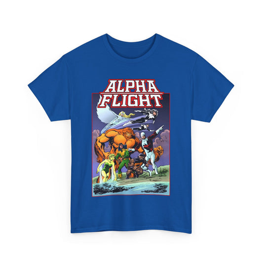 Alpha Flight T-Shirt - John Byrne Art - Guardian, Aurora, Northstar, Shaman, Snowbird, Puck - Marvel Comics - Canada's Super-Team