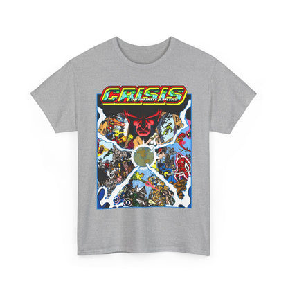Crisis on Infinite Earths T-Shirt - George Perez Art - #3 Cover - Monitor, Flash, Starfire, Brainiac 5, Dream Girl - DC Comics