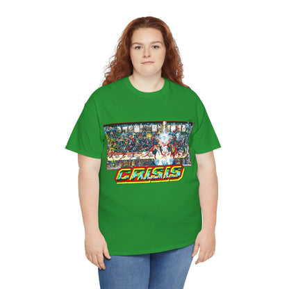 Crisis on Infinite Earths T-Shirt - Jerry Ordway/George Perez Art - Updated 2025 Poster Art - Superman, Wonder Woman, Supergirl, Flash, Harbinger, Pariah, Obsidian, Firestorm - DC Comics