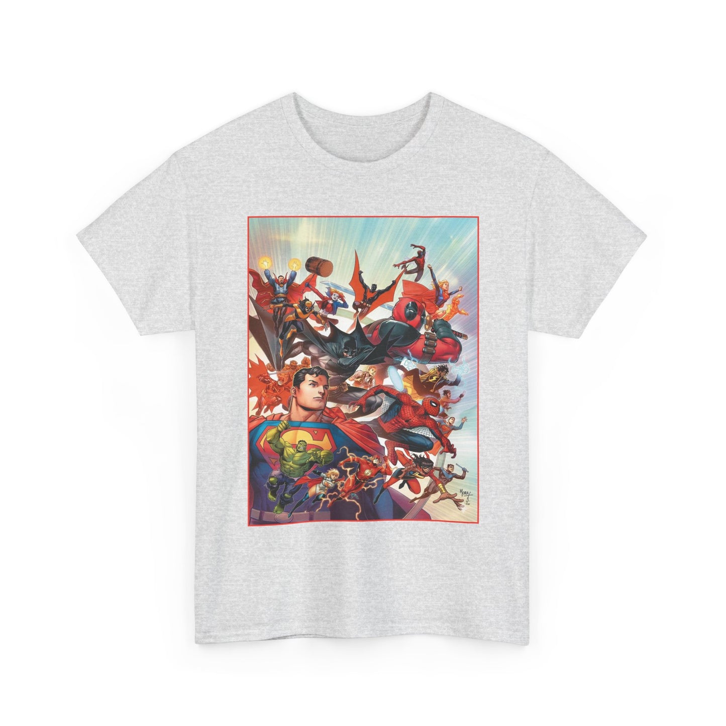 DC/Marvel T-Shirt - The Cosmic Kiss Caper & Other Stories Cover Art - Superman, Deadpool, Spider-Man, Harley Quinn, Batman Beyond, Static, Dr. Strange - DC Comics/Marvel