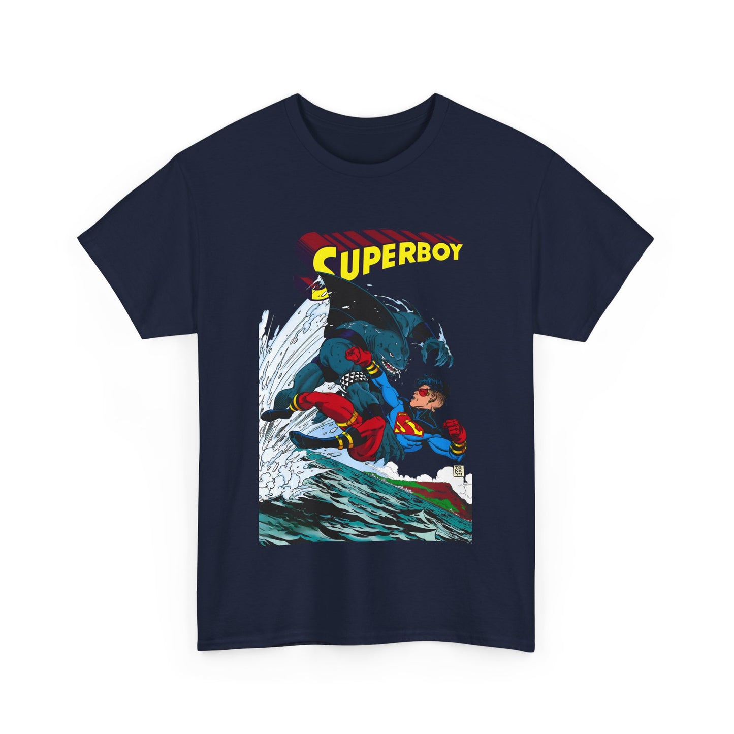 King Shark Vs Superboy T-Shirt - Tom Grummett Art - Connor Kent, Kon-L - Superman Family - DC Comics