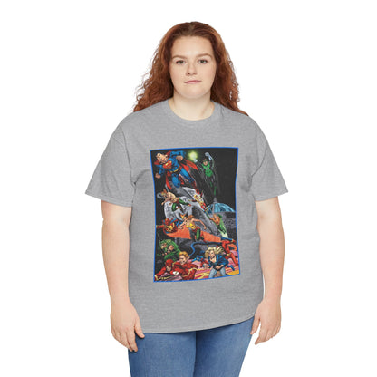 Justice League of America T-Shirt - Jerry Ordway Art - Superman, Wonder Woman, Firestorm, Flash, Black Canary, Atom - DC Comics