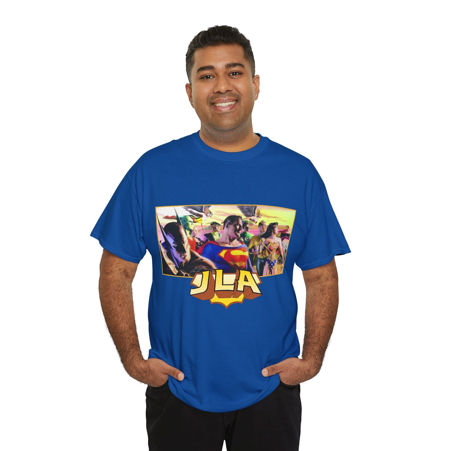 JLA T-Shirt - Alex Ross Art - Superman, Batman, Wonder Woman, Hawkman, Green Lantern, Black Canary, Flash, Martian Manhunter, Green Arrow - Justice League - DC Comics