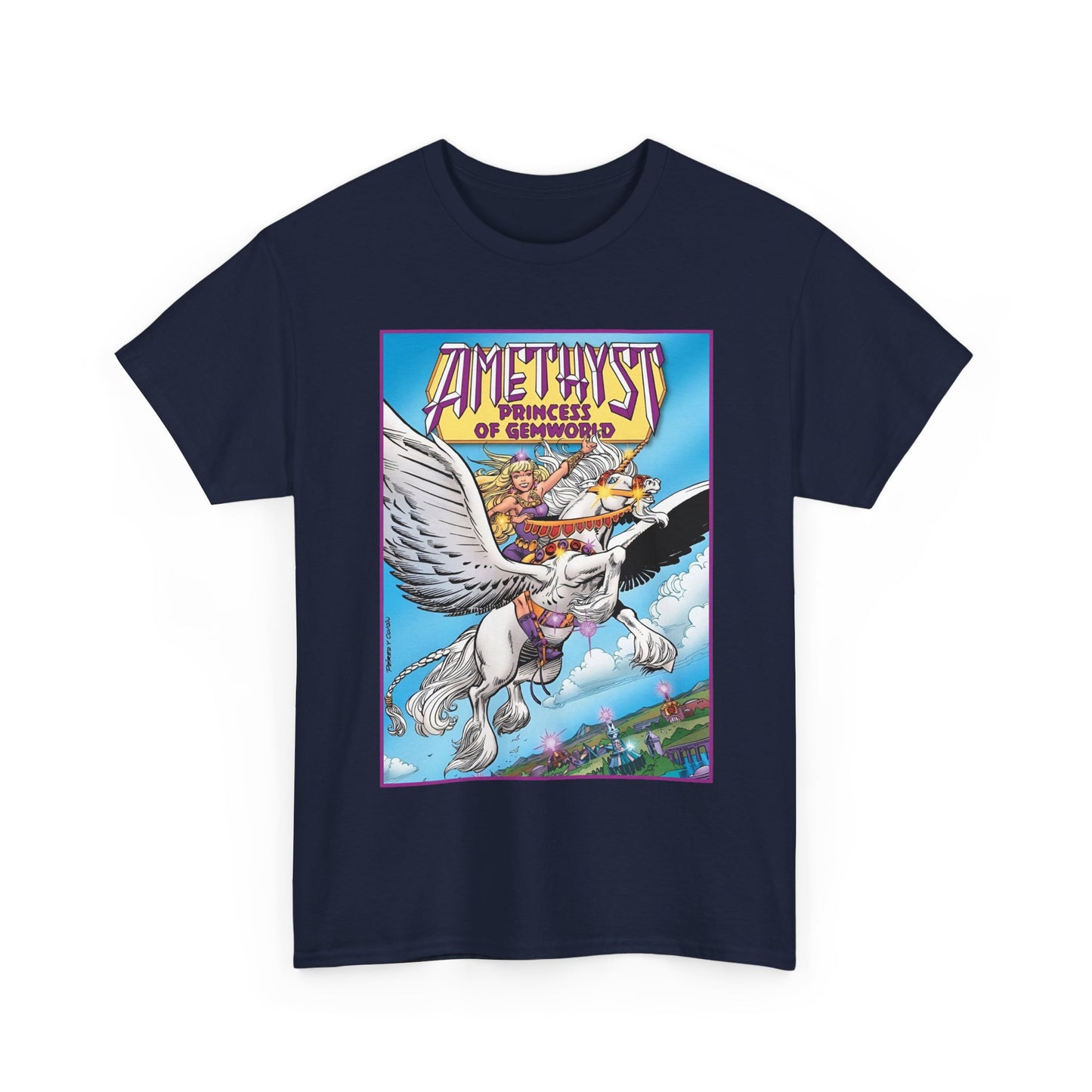 Amethyst Princess of Gemworld T-Shirt - George Perez Art - Riding Her Pegasus - DC Comics