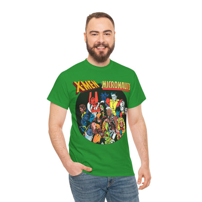 X-Men/Micronauts T-Shirt - Wolverine, Storm, Nightcrawler, Kitty Pryde, Colossus, Acroyear, Arcturus Rann, Marionette Bug - Marvel Comics - Popular 1980s Crossover Mini-Series