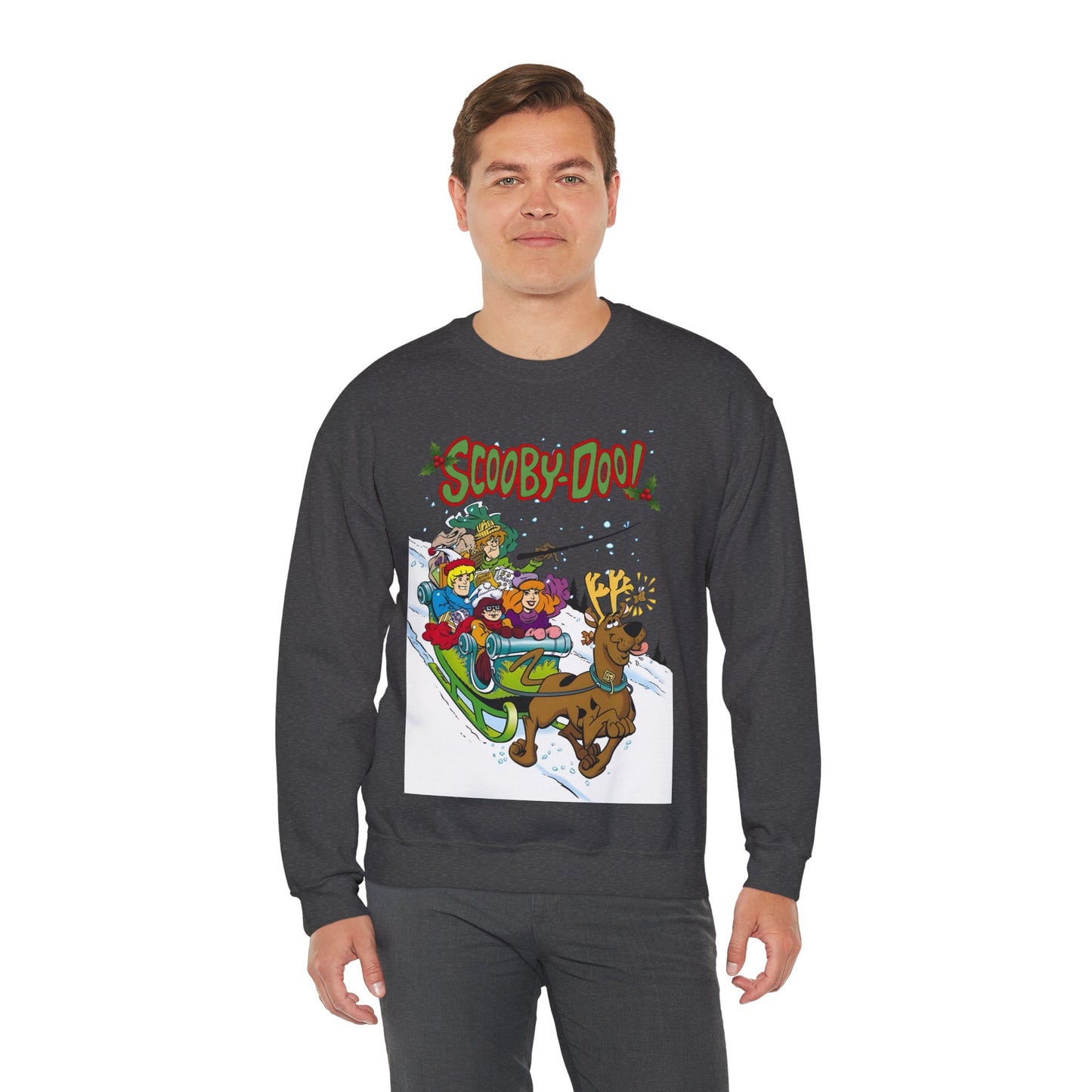Scooby Doo Christmas Crewneck Sweatshirt - Shaggy, Daphne, Velma, Fred Sleighing Through the Snow