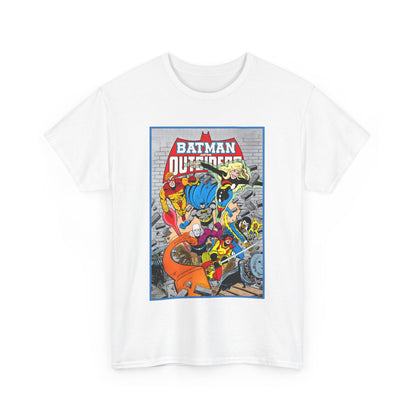 Batman & the Outsiders T-Shirt - Jim Aparo Art - Katana, Geo-Force, Black Lightning, Metamorpho, Halo - DC Comics - 1980s JLA Spin-Off Series