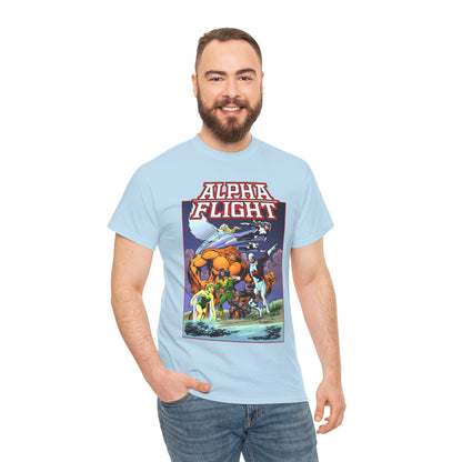 Alpha Flight T-Shirt - John Byrne Art - Guardian, Aurora, Northstar, Shaman, Snowbird, Puck - Marvel Comics - Canada's Super-Team